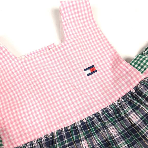 Vtg Tommy Hilfiger Dress Baby Girls Sz 6-9m Colorblock Plaid Pinafore Preppy - Picture 2 of 7